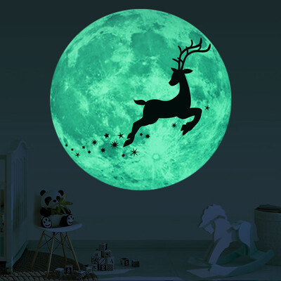 

Toponeto Christmas 3D Luminous Moon Deer Wall Sticker For Kids Rooms Glow In The Dark Bed