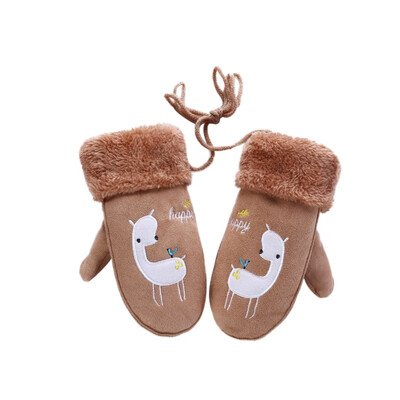 

Children Lovely Cartoon Bear Suede Leather Mittens BoysGirls Winter Plus Plush Thick Warm Print Sheep Sports Play Glove