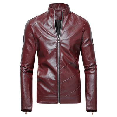 

Toponeto Men Winter Leather Jacket Biker Motorcycle Zipper Long Sleeve Coat Top Blouses