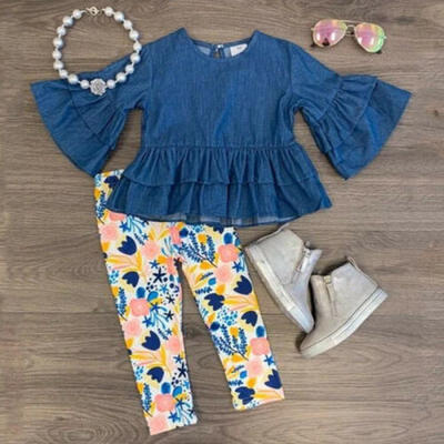 

UK Kids Baby Girl Cotton Long Sleeve Top Dress Leggings Pants Clothes Outfit