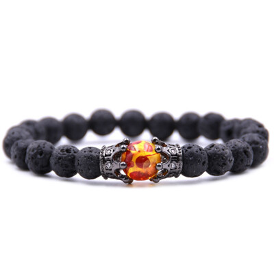 

8 mm Natural Stone Volcanic Stone Bracelet DIY Rose Gold Small Crown Hand Cord Micro Inlay Zircon Bracelet