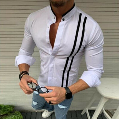 

Fashion Mens Casual Long Sleeve Shirts Formal Slim Fit Shirt Tops Blouse T-Shirt