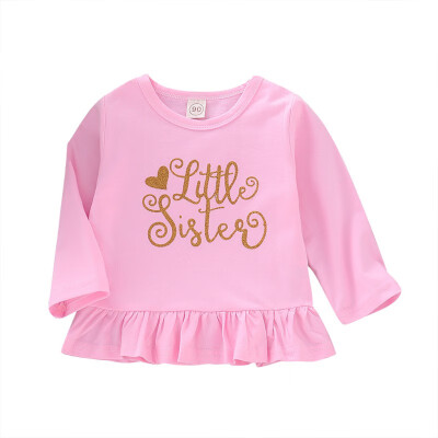 

Autumn T-shirt Baby Girl Cotton Letters Long Sleeve T-shirt Sister Family Matching Tops Clothes