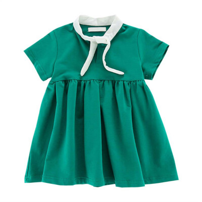 

Muti-Colors Children Summer Girls Dress Bow Cute Solid Color Bottoming Short Sleeve Sweet Princess Kids Baby Dress