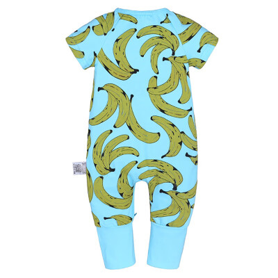 

Infant Girls Cotton Spring Summer Zipper Romper Short Sleeves Cartoon Print Climb Soft Jumpsuit