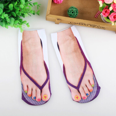 

Hot 3D Printed Flip Flops Socks Cute Foot Funny Socks Slippers Outdoor Camping Hiking Running Comfortable Socks Women 2018