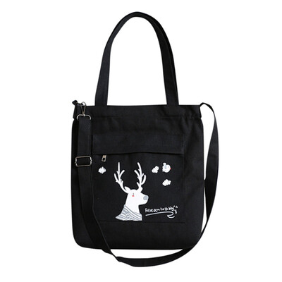 

Cute Cartoon Pattern Zipper Type Canvas Bag Shoulder Bag Portable Dual-use Bag Travel Storage Bag