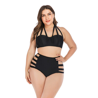 

Women Tankini Halter Top High Waist Hollow-out Bikini Swimwear Lady Underwire Padded Bra Plus Size Swimsuit Beach Suit