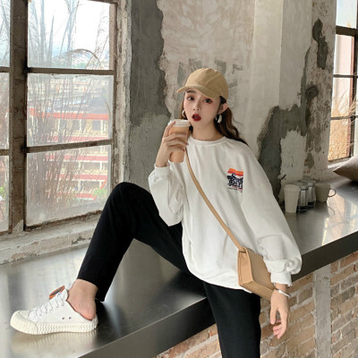 

Women Korean Style Jogging Two Pieces Set Autumn Female Loose SweatshirtHarem Pants Outfits Preppy Casual Friend Sets