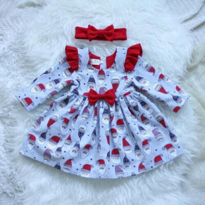 

US Christmas Kids Baby Girl Xmas Long Sleeve Santa Tutu DressHeadband Outfit