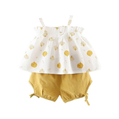 

Summer Children Baby Girls Casual Floral Pattern Strap Sleeveless Tops VestShorts Suits Costume Set