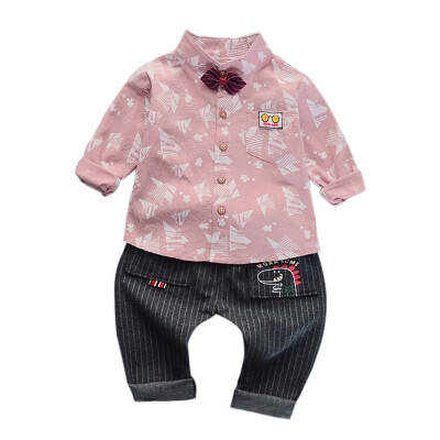 

Baby Boy Clothes 2Pcs Cotton Fashion Plaid Print Long Sleeve Shirt Blouse Denim Trousers Casual Outfits Clothes