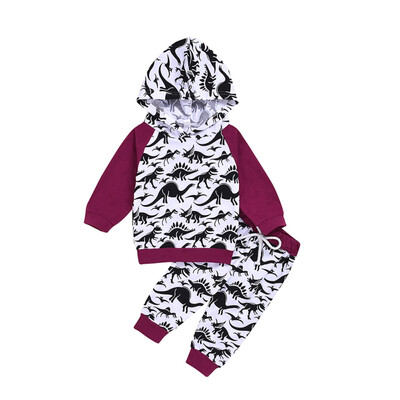 

Autumn Baby Girls Boys Long Sleeve Dinosaur Patchwork Print Hoodies Pullover Sweatshirts TopsPants Trouser Costume Clothes Set