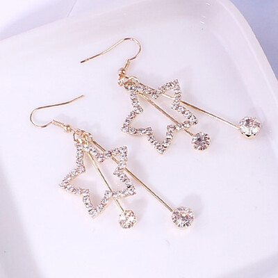 

1Pair New Arrivals Hottest Fashion Brincos Bijoux Crystal Rhinestone Hollow Pentagram Long Statement Drop Earrings Women Jewelry