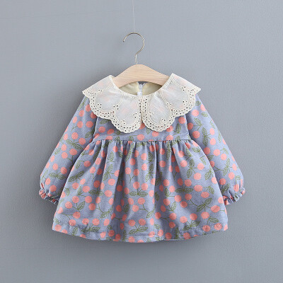 

Lovely Baby Dress 0-3T New Autumn Casual Baby Girls Long Sleeve Floral Print Dress Kids Princess Thicken Pageant Dresses