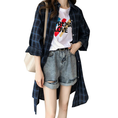 

Women Fashion Plaid Long Blouses Tops Women Autumn Casual Loose Shirts Female Boyfriend Style Long Sleeve Shirt