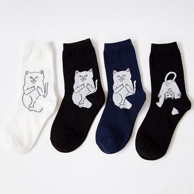 

1 Pair Autumn Winter Women Cotton Socks Art Funny Alien Planet Creative Funny Cartoon Cat Breathable Socks