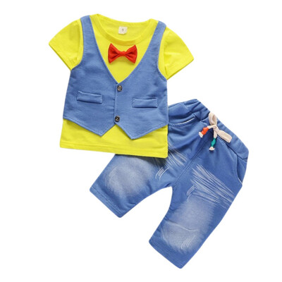 

baby boy clothes short sleeve white T shirtpantsBow tie 3cps gentleman baby clothing set newborn kid wedding suit