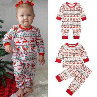 

UK Christmas Toddler Baby Girl Boy Clothes Xmas Romper Pajamas Sleepwear Outfits