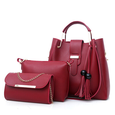 

Tailored Fashion Womens Outdoor Solid Color Three-Piece Leather Handbag Messenger Bag