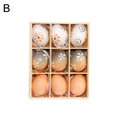 

9Pcs 4cm Plastic Easter Egg Painted Hanging Decoration Home Shop Party Ornament