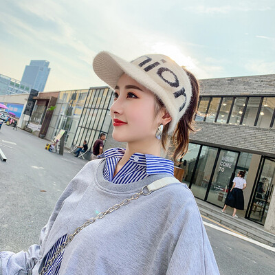 

Womens empty top hat running in autumn&winter fashion casual knitting cap with no top rabbit hair letter wool hat