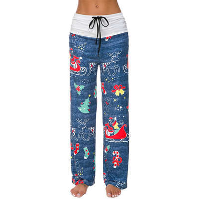 

Women Wide Leg Pants High Waist Christmas Floral Print Casual Loose Drawstrings Trousers Dropshipping Wholesale