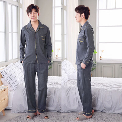

Men Cotton Pajama Sets Korean Popular Men Pajamas Comfy Sleepwear Men Plus Size Soft Nightgown Pyjamas for Autumn Spring -5XL