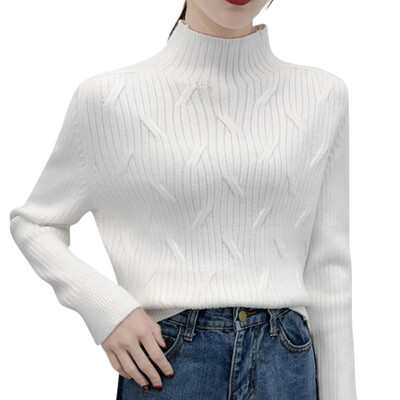 

Solid Color Womens Sweater Autumn WinterTurtleneck Long Sleeves Korean Style Knit Pullover