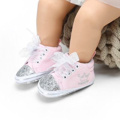 

0-18M Autumn Newborn Princess Shoes Girls Embroidery Floral Infant Soft Mesh Tie Shiny Shoes First Walkers Children New