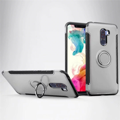 

Back Cover For Xiaomi PocoPhone F1 Poco Phone Case Car Holder Stand Hard PC Silicon Ring Suction Bracket