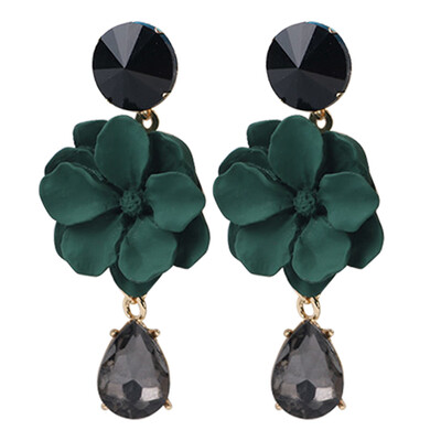 

Vintage Bohemia Stone Black Crystal Big Earring For Women Jewelry Green Flower Dangle Drop Earrings