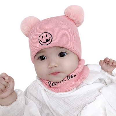 

2Pcs Baby Hat Winter Fashion New Toddler Baby Girls Boys Solid Hat Winter Warm Cartoon CapScarf Keep Warm Set Kids Cap