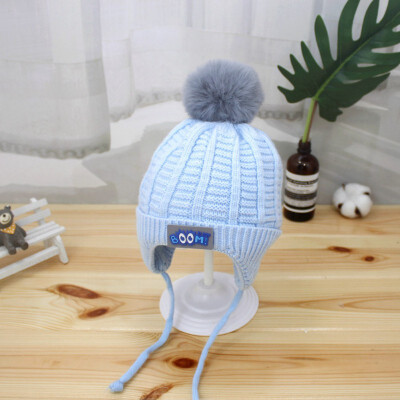 

Autumn Winter Cute Baby Girls Boys Toddler Warm Solid Print Hats With Ball Design Casual Caps Headwear