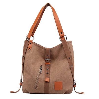 

Casual Women Solid Color Large Capacity Buckle Travel Tote Shoulder Canvas Bag