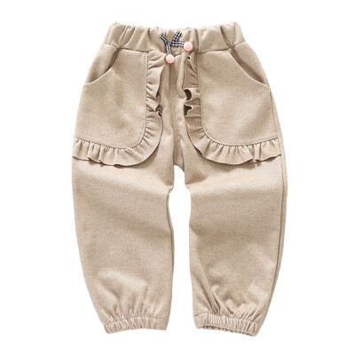 

Autumn Children Girls Solid Print Sports Trousers Long Pants Kids Casual Baby Cotton Bottoms