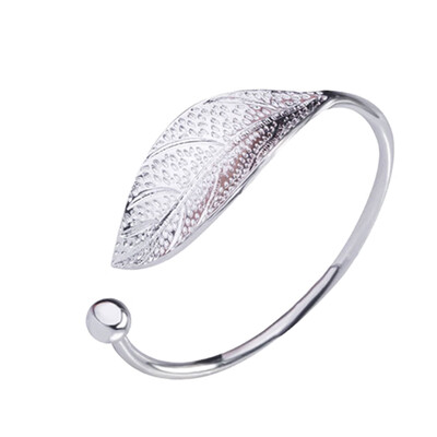 

Retro National Style Shiny Silver Leaf Opening Bracelet Unisex Pair Hand Bracelet Fashion Jewellery Hot Gift