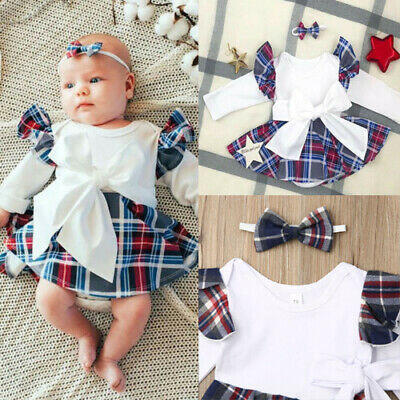 

US Newborn Baby Kids Girl Christmas Tops Romper Skirt Headband Clothes Outfits