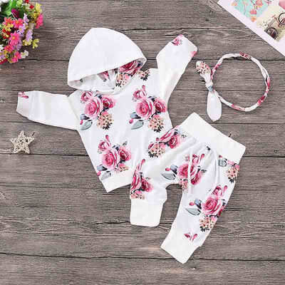 

Baby Girl Clothes Set Infant Newborn Long Sleeve Floral Print Hoodie Sweatshirt Pants Headband 3Pcs Outfits Tracksuit 0-24M