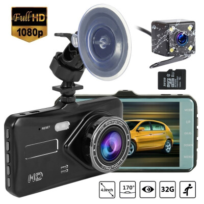 

In Car Camera Recorder Dual Front&Rear HD 1080P 4" Dash Cam Night Vision with 32G Memory Card