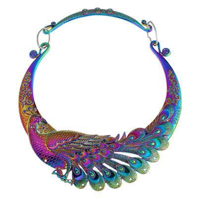 

Vintage Necklace Carved Peacock Collar Necklaces