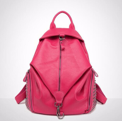 

women black travel real Leather messenger School bool backpack rucksack Bag