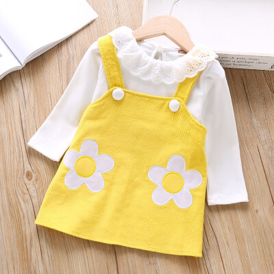 

Baby Girl Clothes 1-6T Toddler Children Lovely Cartoon Floral Printed Long Sleeve T-shirt Round Collar Casual TopsBib Skirt