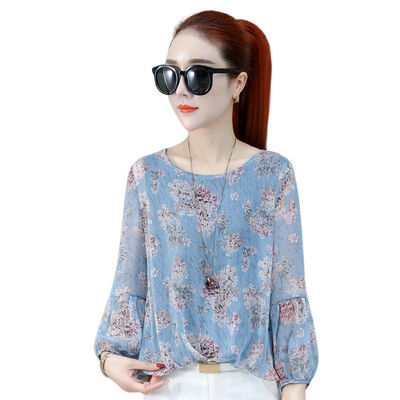 

Fashion Floral Print Women Shirt Chiffon Blusas Femininas Tops Elegant Ladies Formal Office Blouse Ultra-thin Plus Size Shirts