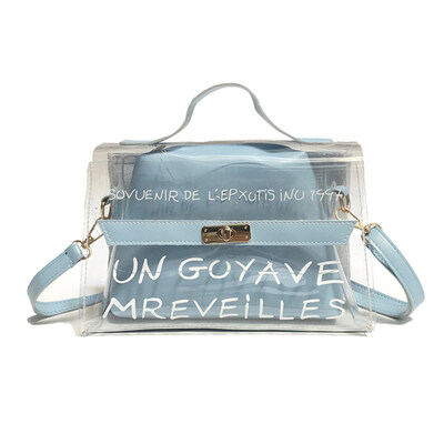 

2Pcs Women Transparent Laser Word Print PVC Crossbody Shoulder Jelly Bag Handbag