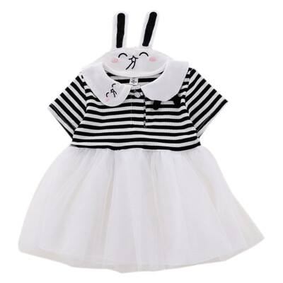 

Summer Casual Baby Girls Short Sleeve Stripe Pattern Patchwork Mesh Dress Kids Dresses 0-24M