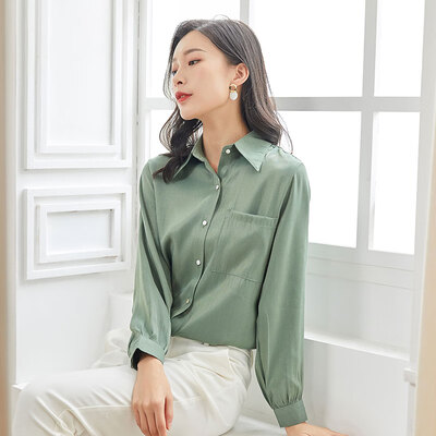 

Marc Rebecca shirt female long sleeve loose Korean professional shirt chiffon white shirt female 92008T green S