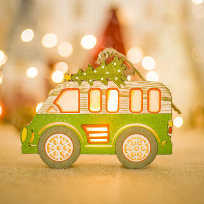 

Gobestart Christmas Decor Ornament LED Car Shape Luminous Wooden House Mall Window