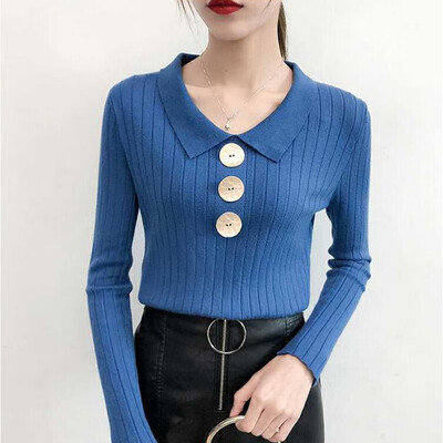 

women sweater autumn turn-down collar long sleeve winter clothes Korean style 2019 new knitted casual solid elegant Pullover