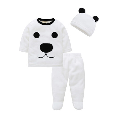 

2019 New Baby Kids Boys Girls Animal Pattern Thicken Velvet Sweatshirt Set Long Sleeve Blouse TopsTrousers Hat